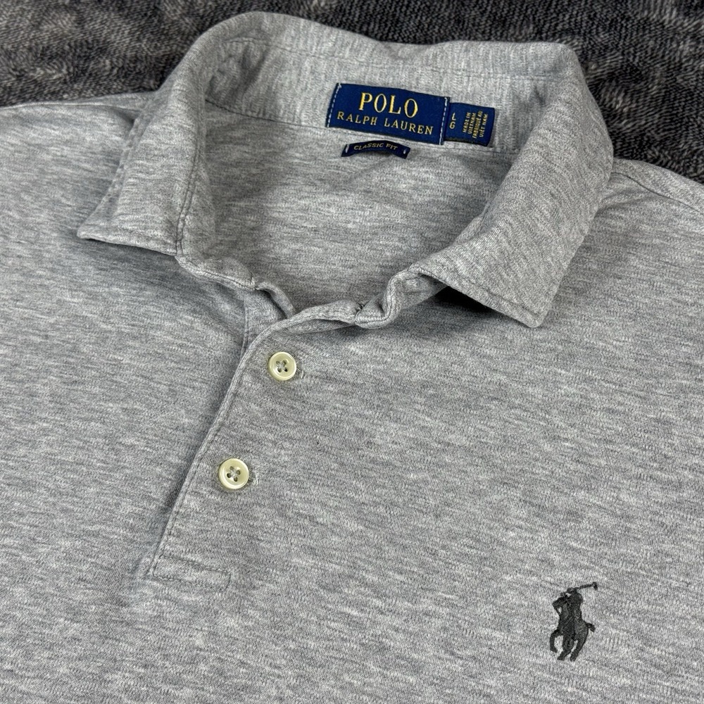 Polo By Ralph Lauren Mens Large Collared Gray Short Sleeve Shirt Pony‎